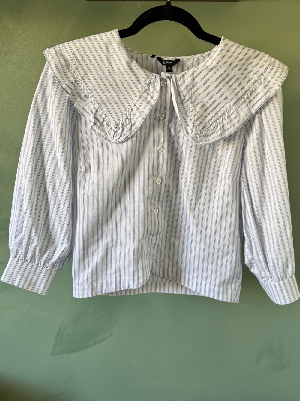 Buffalo Cotton Blouse, Blue & White Stripes, Peter Pan Collar Blouse coquette